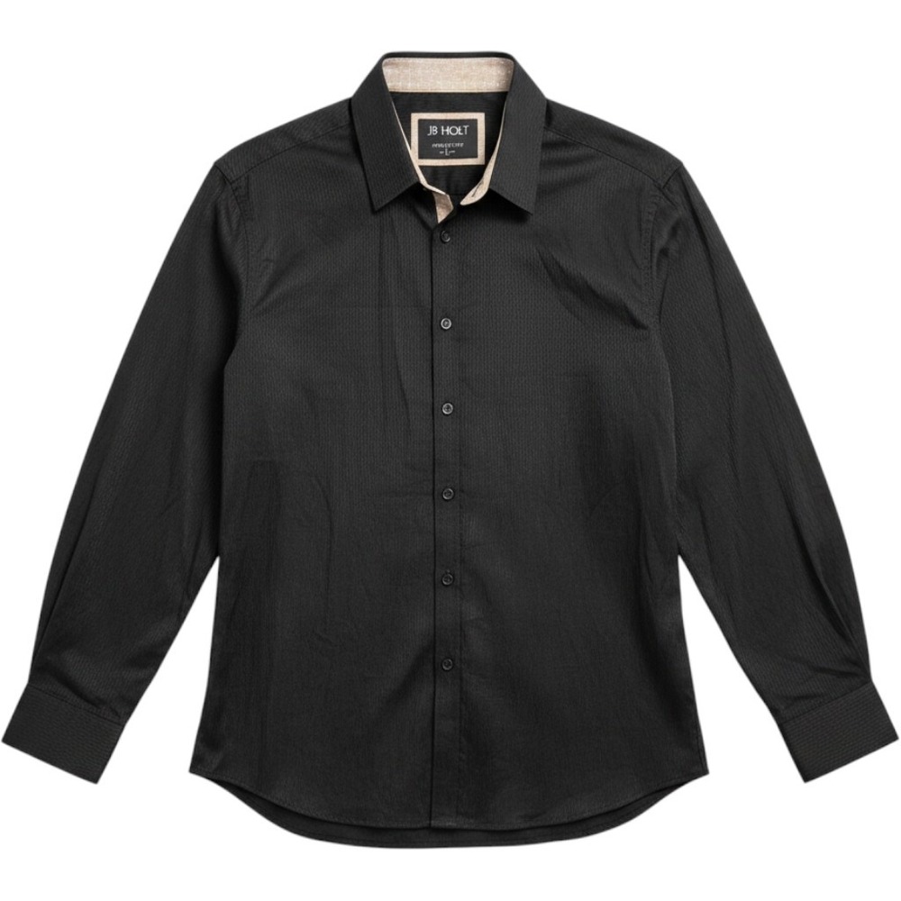 JB Holt Mens Athletic Fit Black Textured Dk Academia Office Shirt Large Stretch